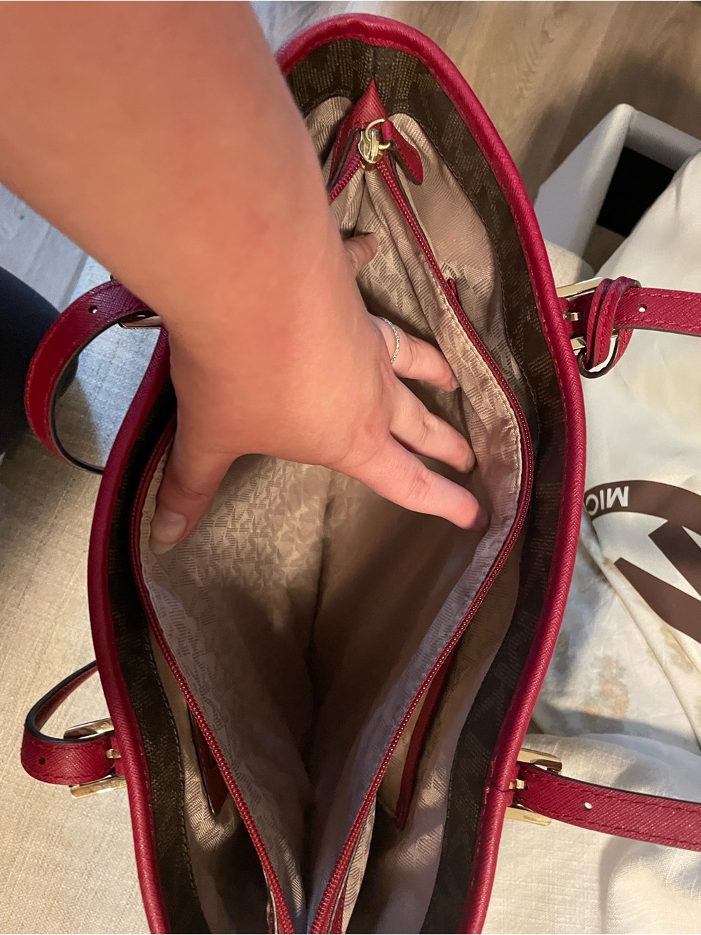 Never used! Michael Kors Brown MK Logo Tote with duster bag. - Picture 6 of 8